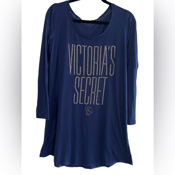 Victoria's Secret Other - Victoria's Secret Navy Blue Long Sleeve Gold Embellished Nightshirt